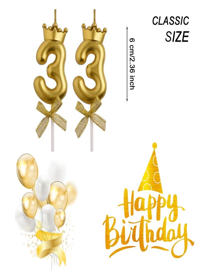 AOOLADA 33rd Birthday Candles, Gold 33 Year Old Number Birthday Candles, Happy Birthday Cake Topper Gifts Party Decorations for Men Women - Image 2